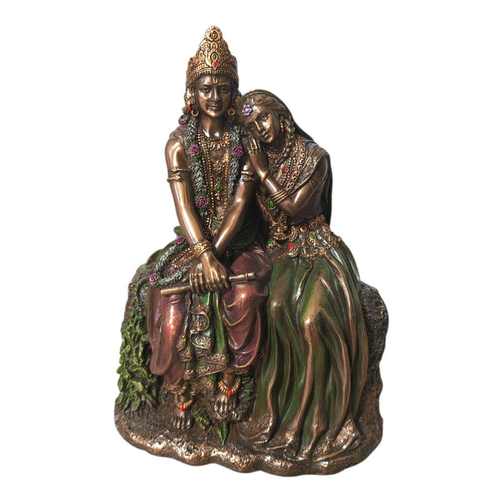 Radha Supreme Hindu Goddess Leaning on Krishna Statue Antique Bronze Finish